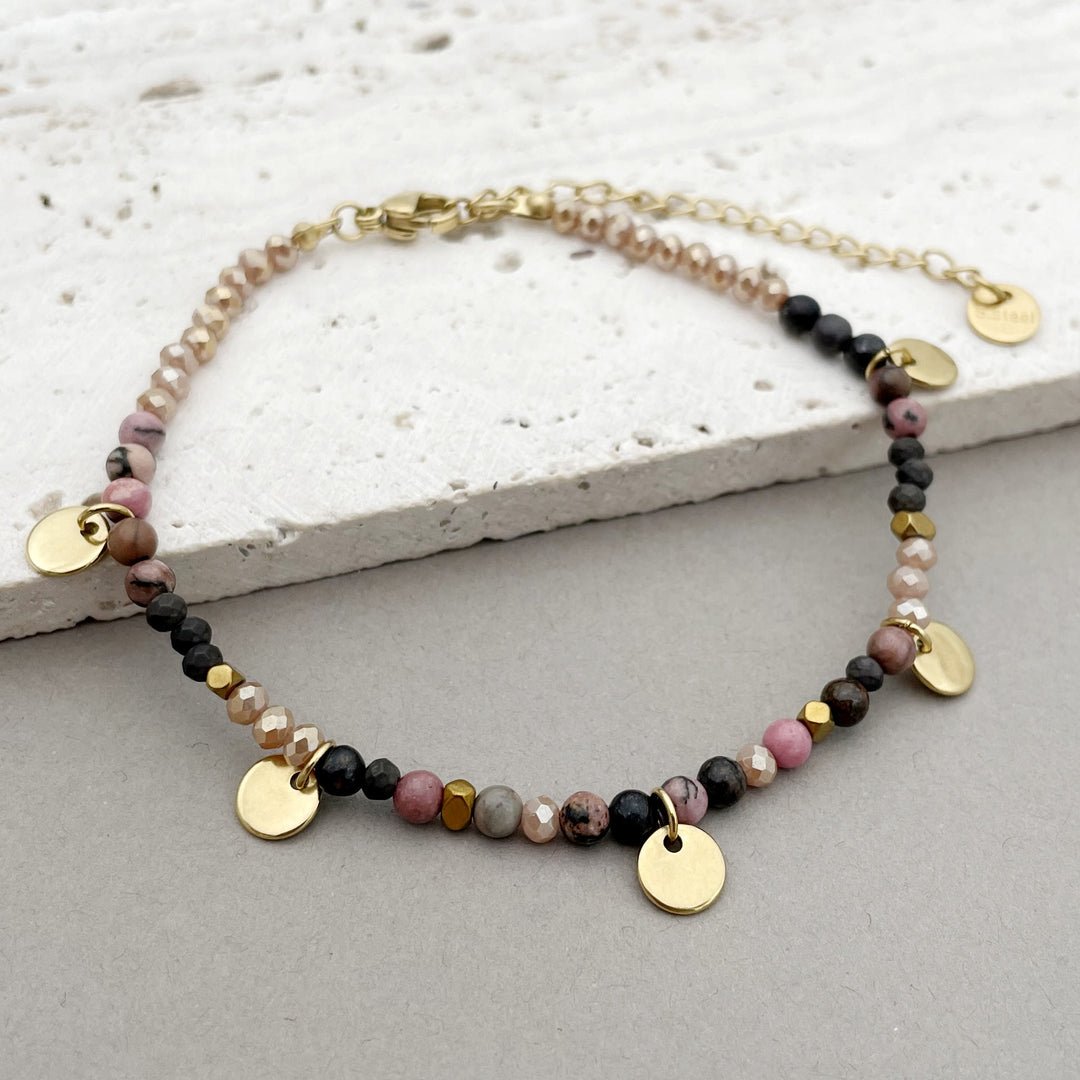 Olivenorma Natural Stone Beaded Titanium Disc Charm Bracelet - Strawberry Quartz - image 5