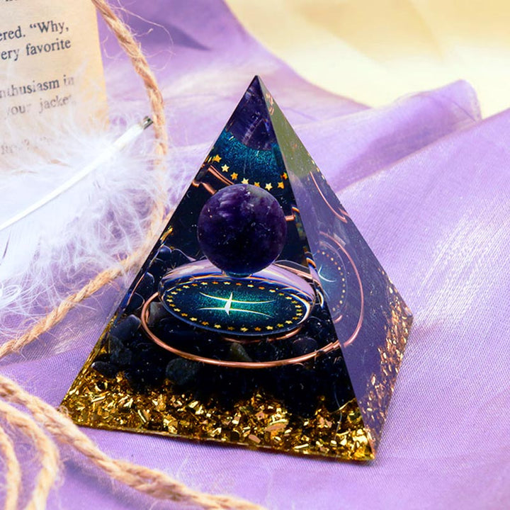Olivenorma Amethyst Sphere With Obsidian Zodiac Pisces Orgone Pyramid - 10*10cm - YES PLEASE $8 - image 0