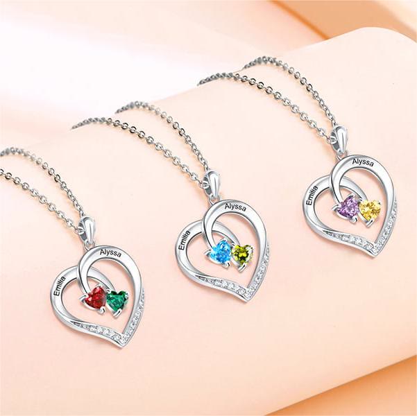 Olivenorma Custom Heart Promise 2 Birthstones Name Engaving Necklace - image 5