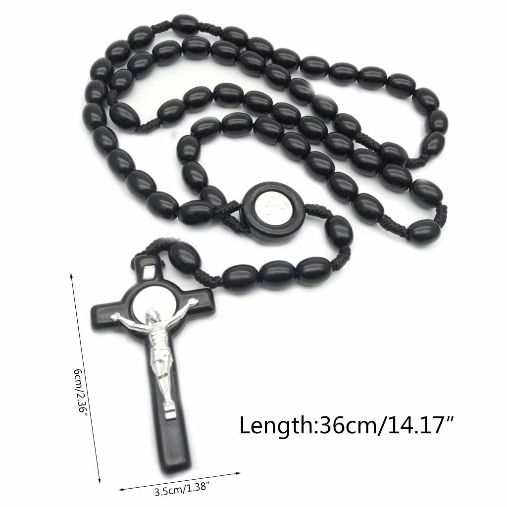 Olivenorma Wooden Beads Rosary Cross Necklace  - image 6