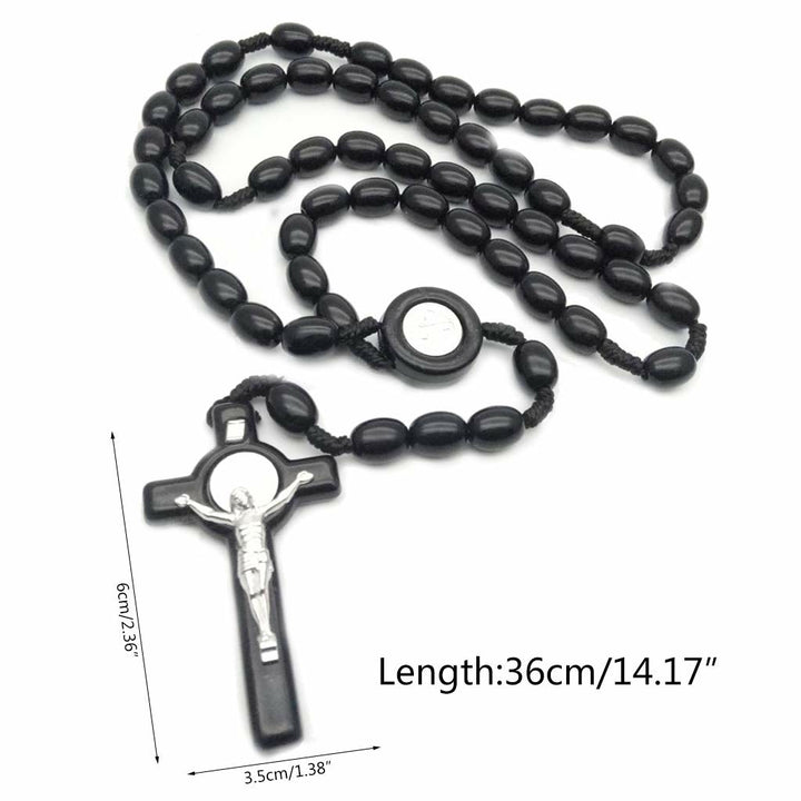 Olivenorma Wooden Beads Rosary Cross Necklace  - image 6
