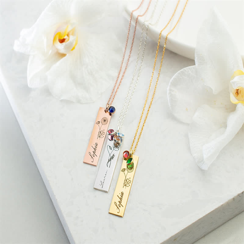 Olivenorma Personalized Birth Flower & Birthstone with Name Jewelry Necklace - image 14