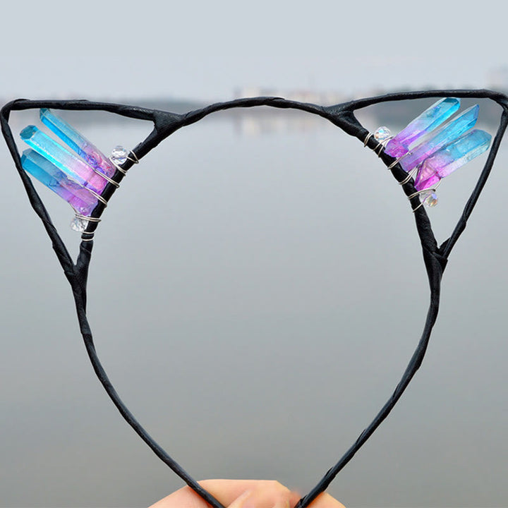 Olivenorma Electroplating Crystal Cat Ears Headband - Pink Blue Titanium Quartz#2 - image 11