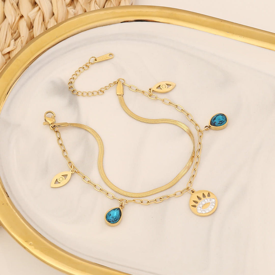 Olivenorma Blue Topaz Epoxy Evil Eye Clover Lucky Bracelet - Blue Topaz & Evil Eye #2 - image 7