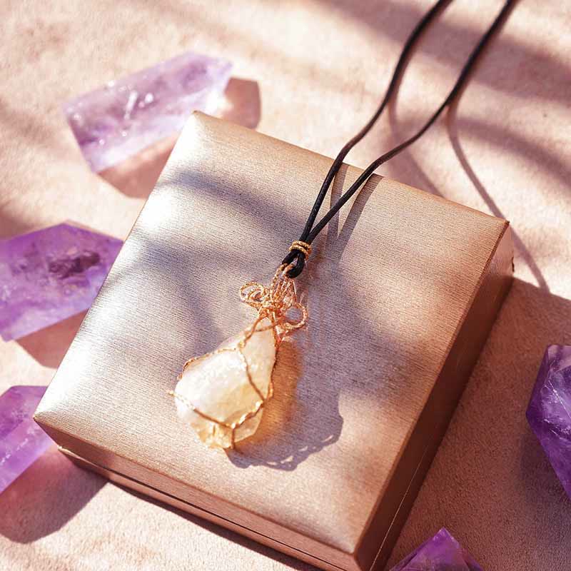 Olivenorma Natural Crystal Rough Handmade Pendant Necklace - Citrine - image 5