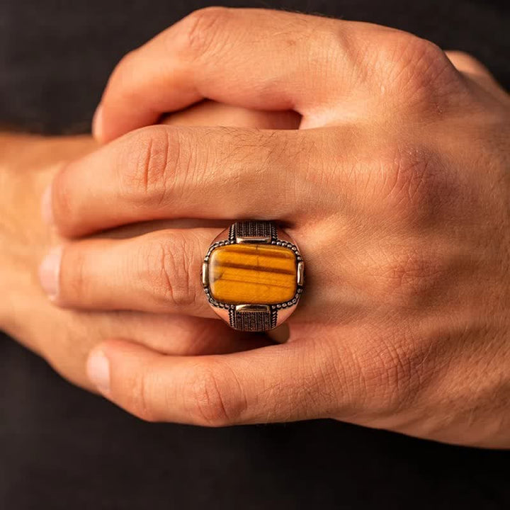 Olivenorma Square Tiger Eye Men's Broad Brim Ring - image 1