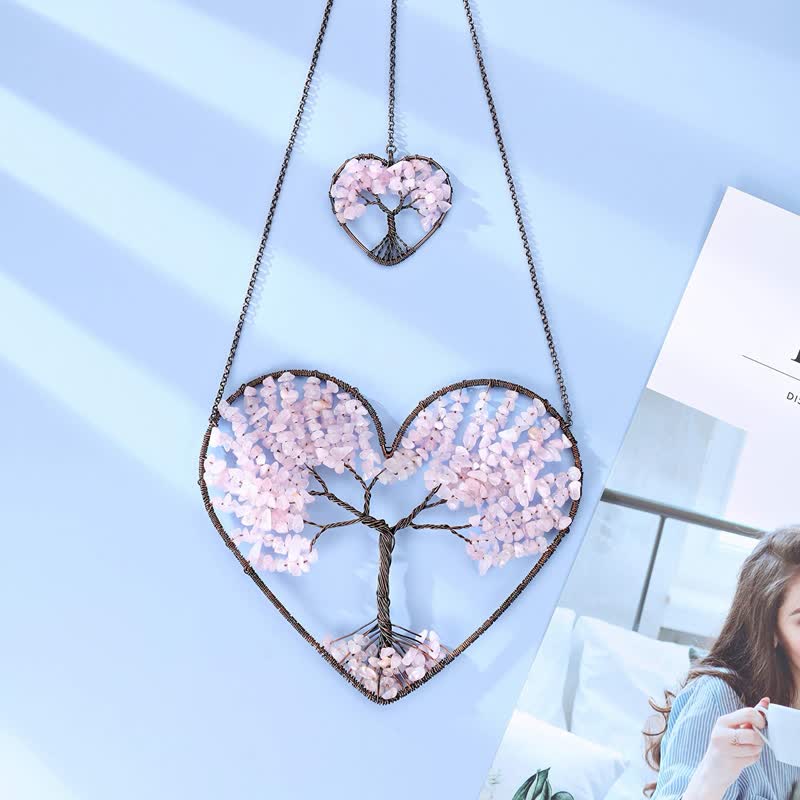 Olivenorma Heart Shape Chakra Tree Of Life Crystal Dream Catcher - Rose Quartz - image 4