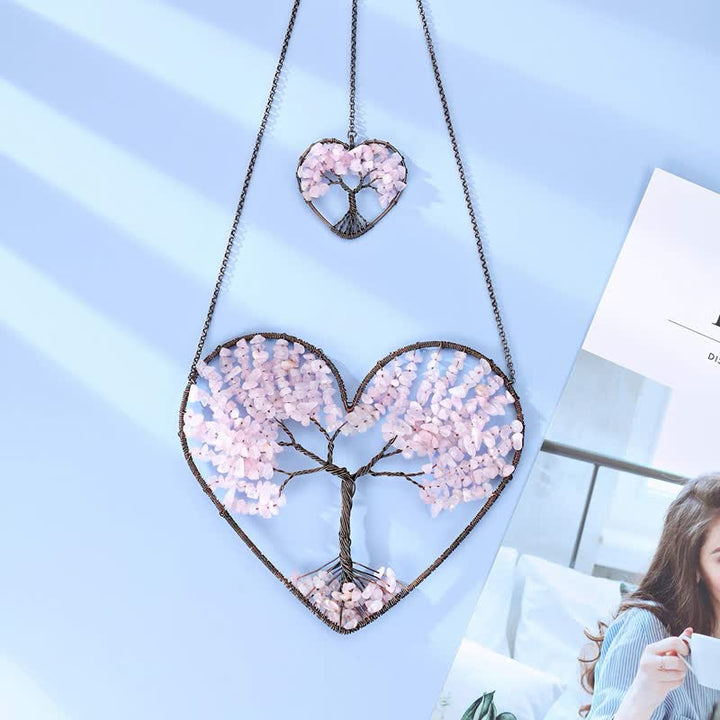Olivenorma Heart Shape Chakra Tree Of Life Crystal Dream Catcher - Rose Quartz - image 4