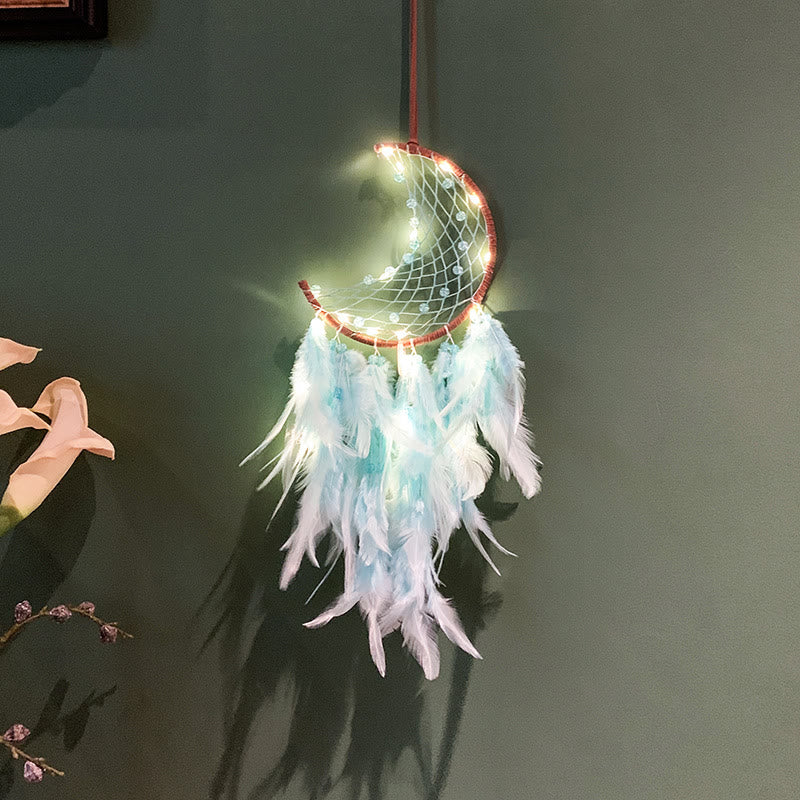 Olivenorma Handmade Beaded Turquoise Purple Jade Moon Dream Catcher - Paraiba Tourmaline - With Lights - image 21