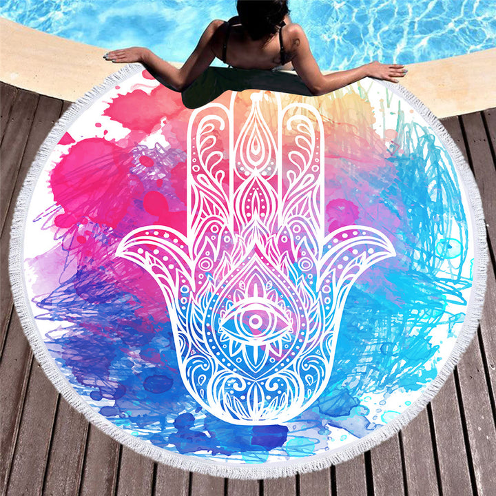 Olivenorma Hamsa Print Round Beach Towel Tapestry - Hamsa & Evil Eye#7 - 39.37"*27.55"(150*150cm) - image 11