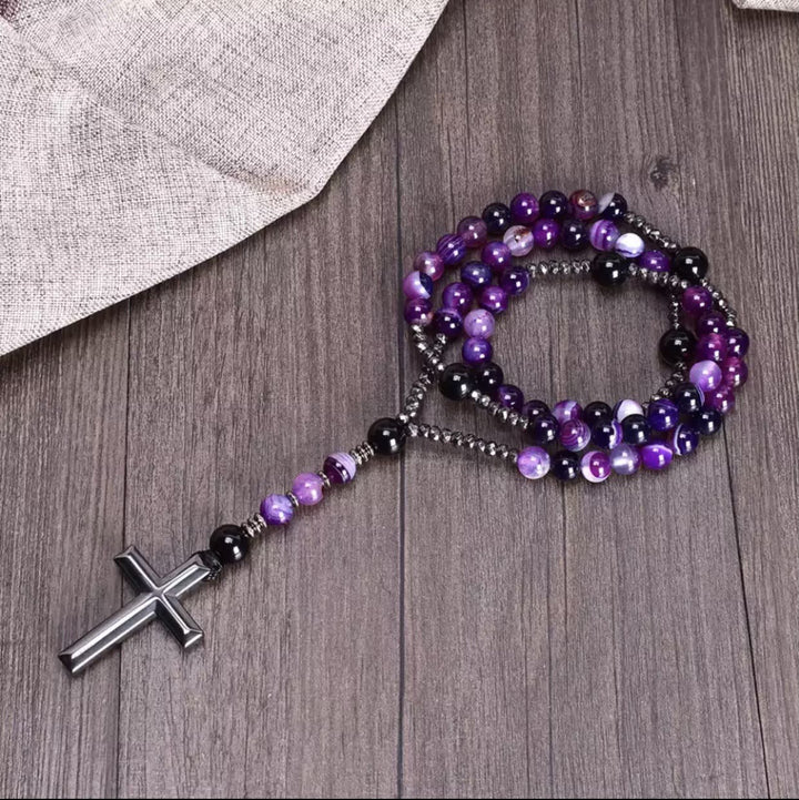 Olivenorma Cross Catholic Natural Stone Rosary Pendant Necklace - image 12