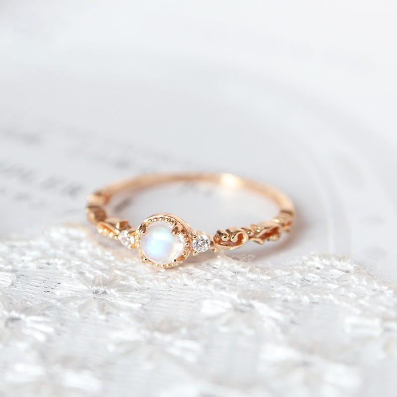 Olivenorma Natural Moonstone Zircon Delicate Ring - image 3