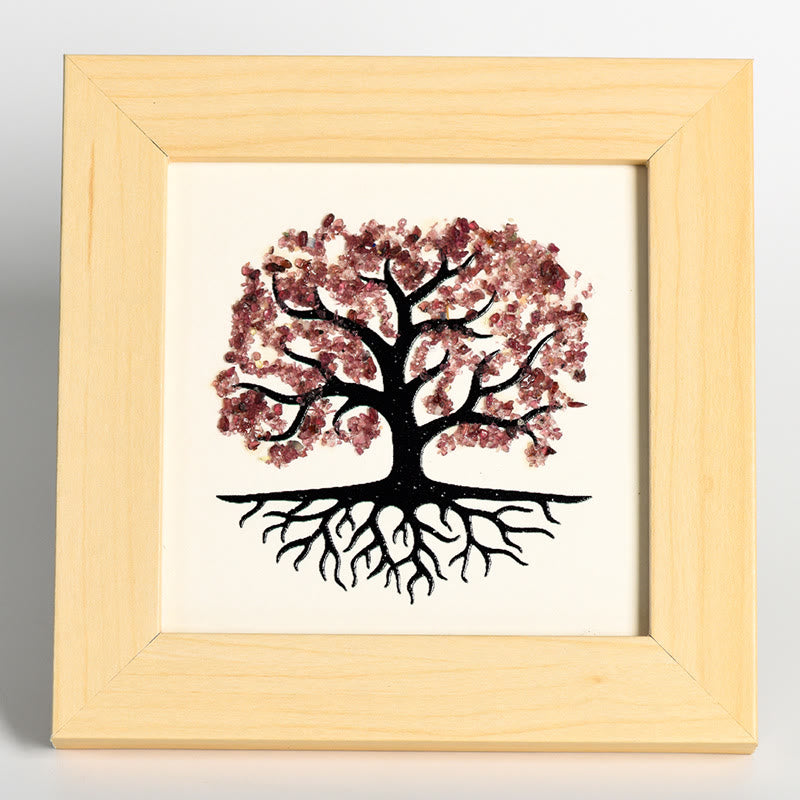 Olivenorma Natural Crystal Gravel Tree Of Life Photo Frame Decoration - Strawberry Quartz - image 2