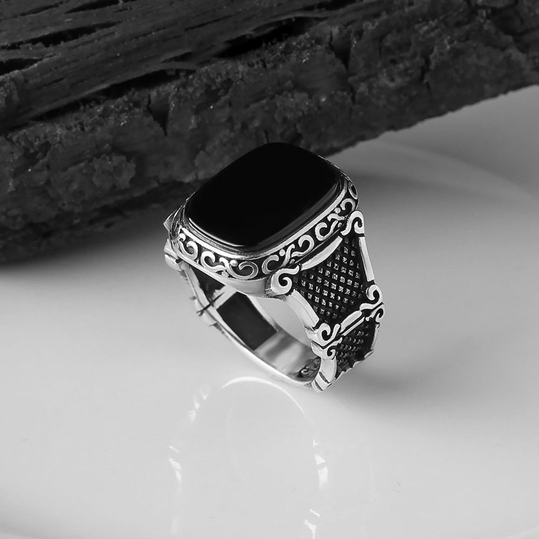 Olivenorma Black Onyx Men Silver Cool Gift Ring - image 1