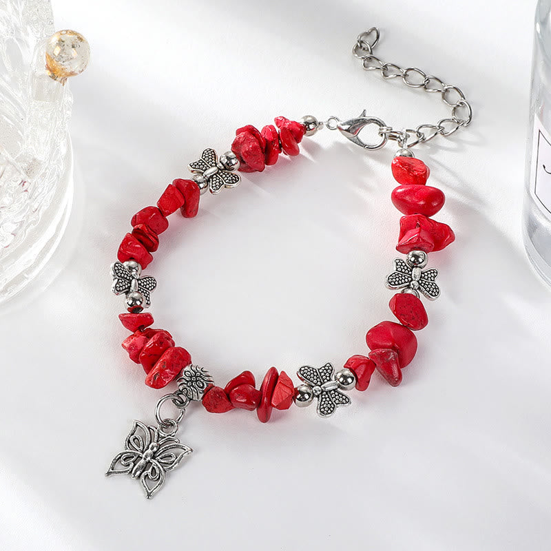 Olivenorma Colorful Crystal Rubble Butterfly Charm Bracelet - Red Coral - image 8