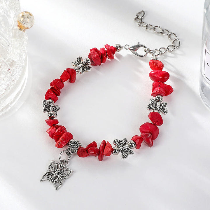 Olivenorma Colorful Crystal Rubble Butterfly Charm Bracelet - Red Coral - image 8