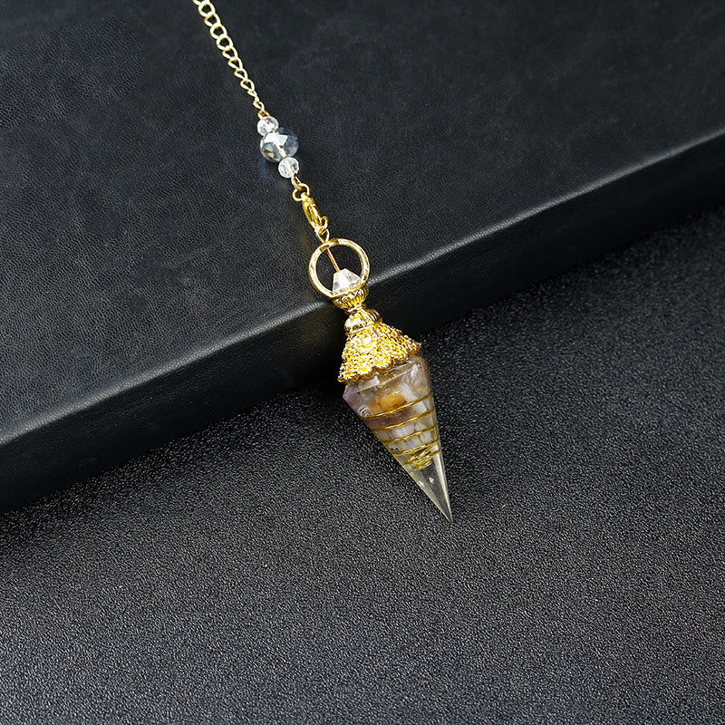 Olivenorma Natural Crystal Resin Hexagonal Pyramid Pendulum - Agate - image 72