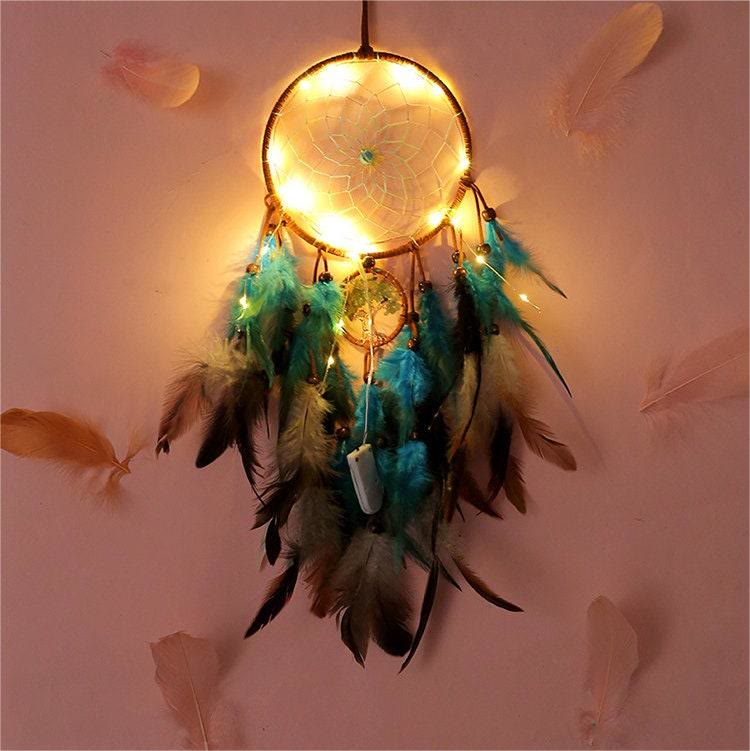 Olivenorma Green Aventurine Tree Of Life Feather Dream Catcher - Green Aventurine With Lights - image 4