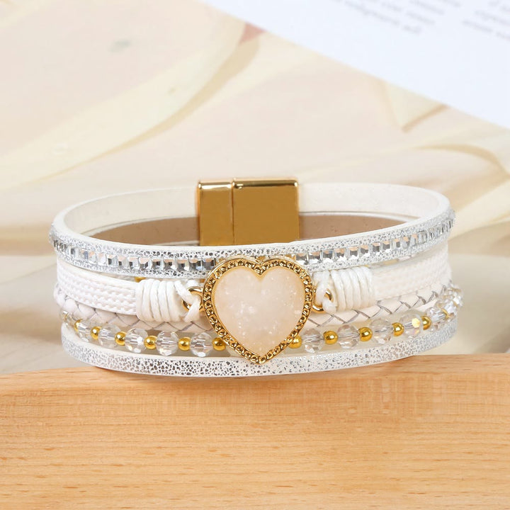 Olivenorma Heart Shape Cluster Multilayer Braided Leather Bracelet - image 4