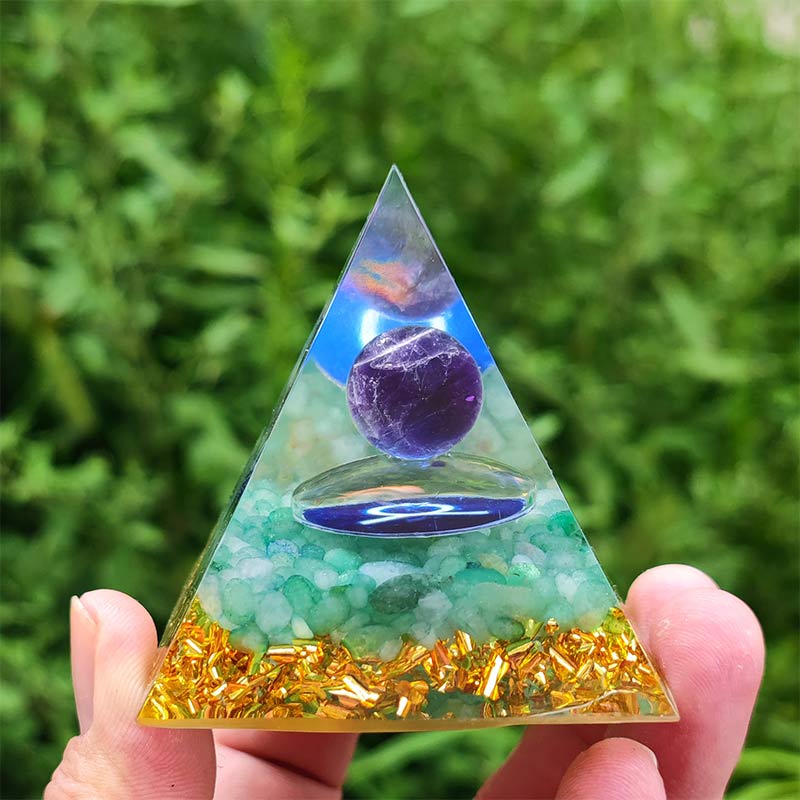 Olivenorma Amethyst with Green Aventurine Taurus Zodiac Orgone Pyramid - image 1
