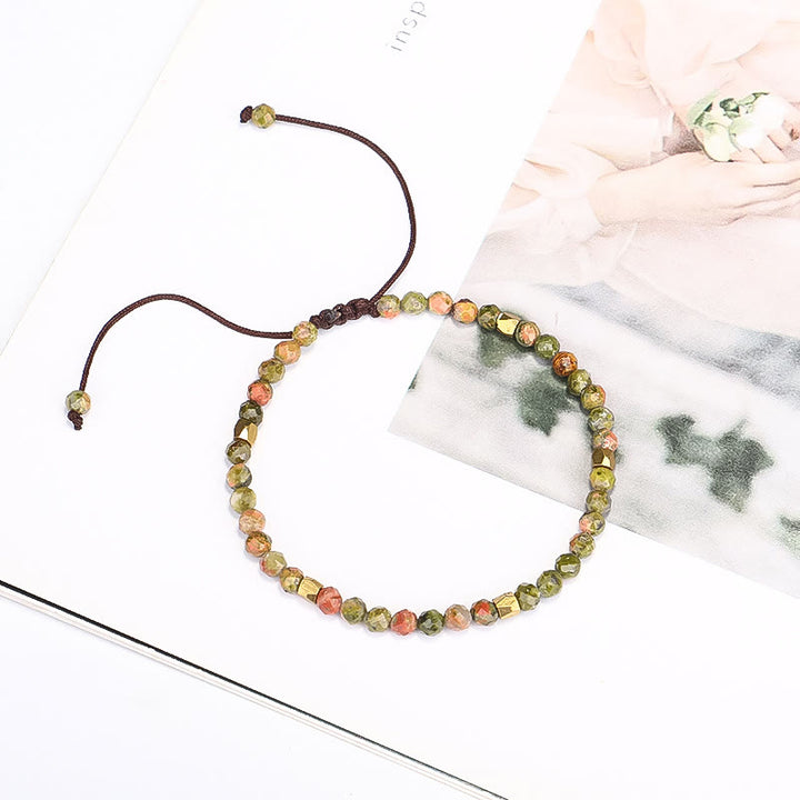 Olivenorma Faceted Unakite Beaded Braided Adjustable Bracelet - image 1