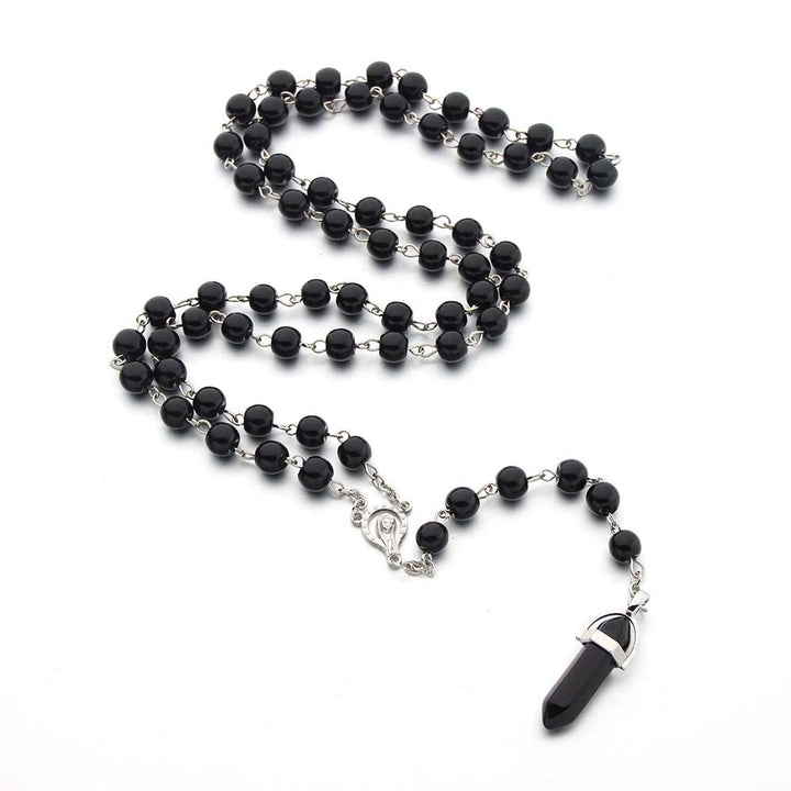 Olivenorma Obsidian Christianity Crystal Hexagon Pendant Rosary Necklace - image 2