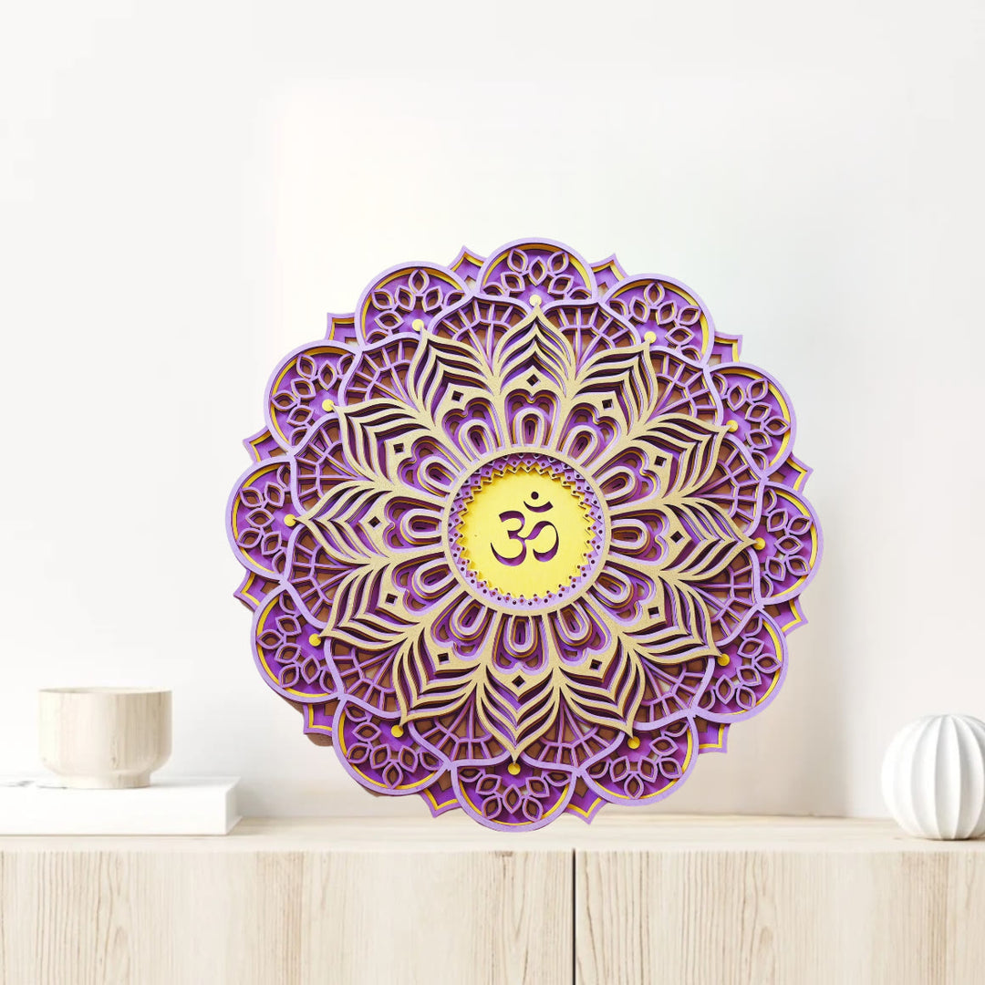 Olivenorma Purple Pink Om Hamsa Chakra 3D Carving Wall Decor - image 5