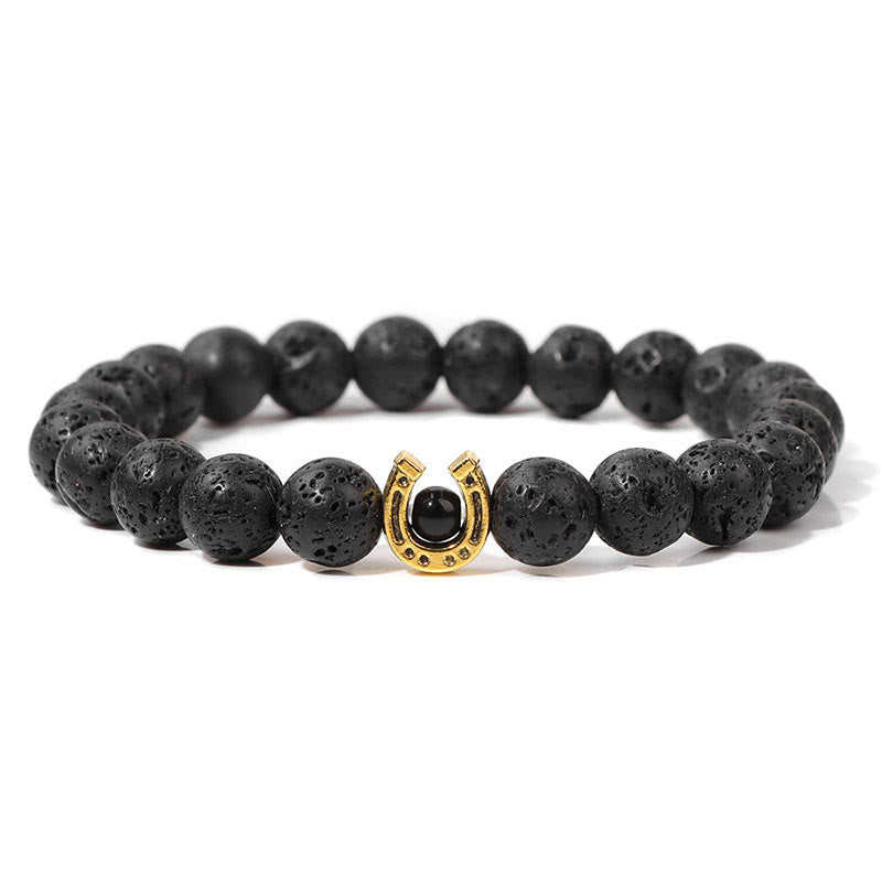 Olivenorma 8mm Natural Stone Beaded Horse Shoe Pendant Bracelet - Lava Stone - image 6