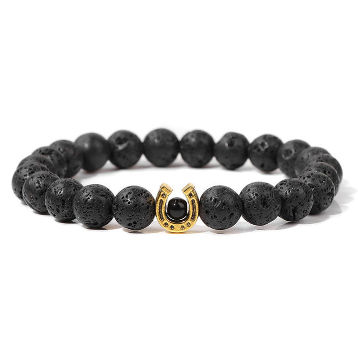 Olivenorma 8mm Natural Stone Beaded Horse Shoe Pendant Bracelet - Lava Stone - image 6