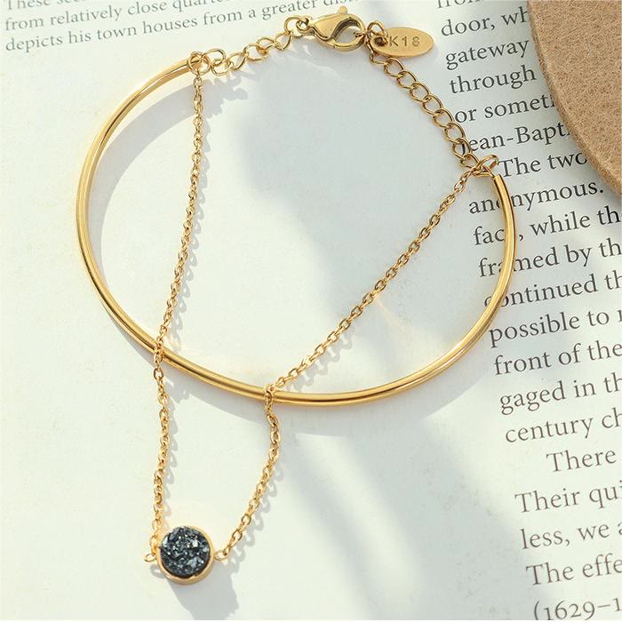 Olivenorma Black Tourmaline Double Layer 18k Gold Plated Bracelet - image 7