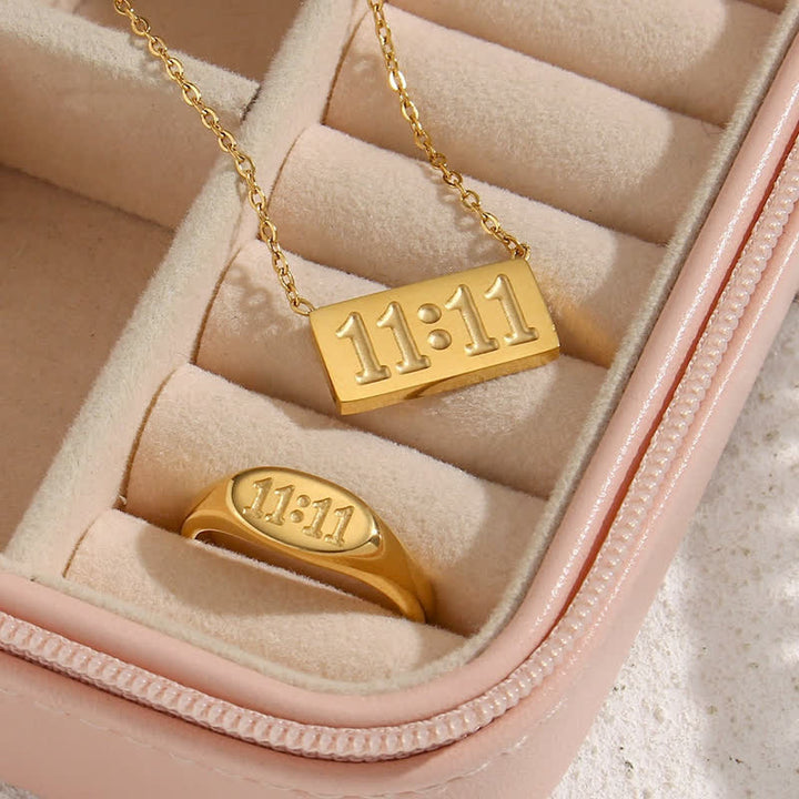 Olivenorma 11:11 Angel Number Dainty Necklace And Ring - image 0