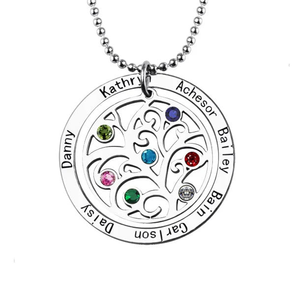 Olivenorma Tree of Life Birthstone Name Engraving Necklace - Silver - 7 Birthstone - image 0