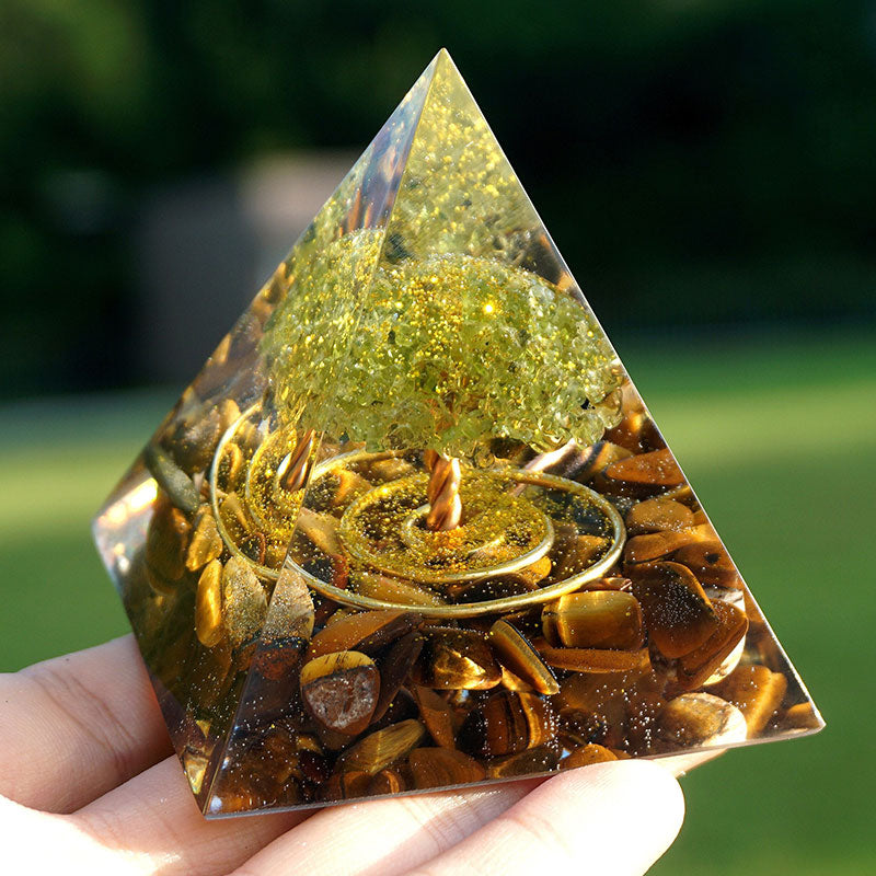 Olivenorma Peridot With Tiger Eye Tree Of Life Orgone Pyramid - image 1