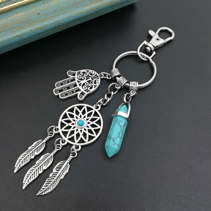 Olivenorma Natural Gemstone Dreamcatcher Pendants Hamsa Keychain - image 11