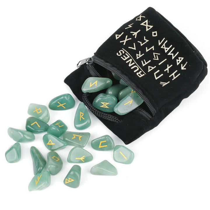 Olivenorma Rune Alphabet Carved Graphic Stone Balance Gemstone Decoration - Green Aventurine - image 0