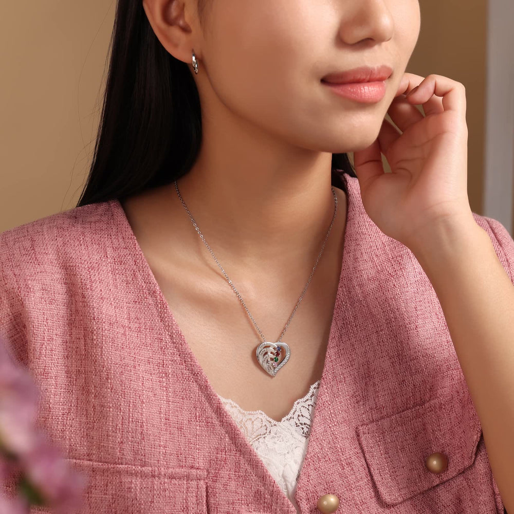Olivenorma Personalized Birthstones Engraved Heart Necklace - image 1