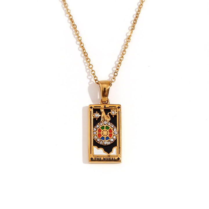 Olivenorma Stainless Steel 18k Gold Plated Tarot Card Necklace - THE WHEEL - Golden - image 17