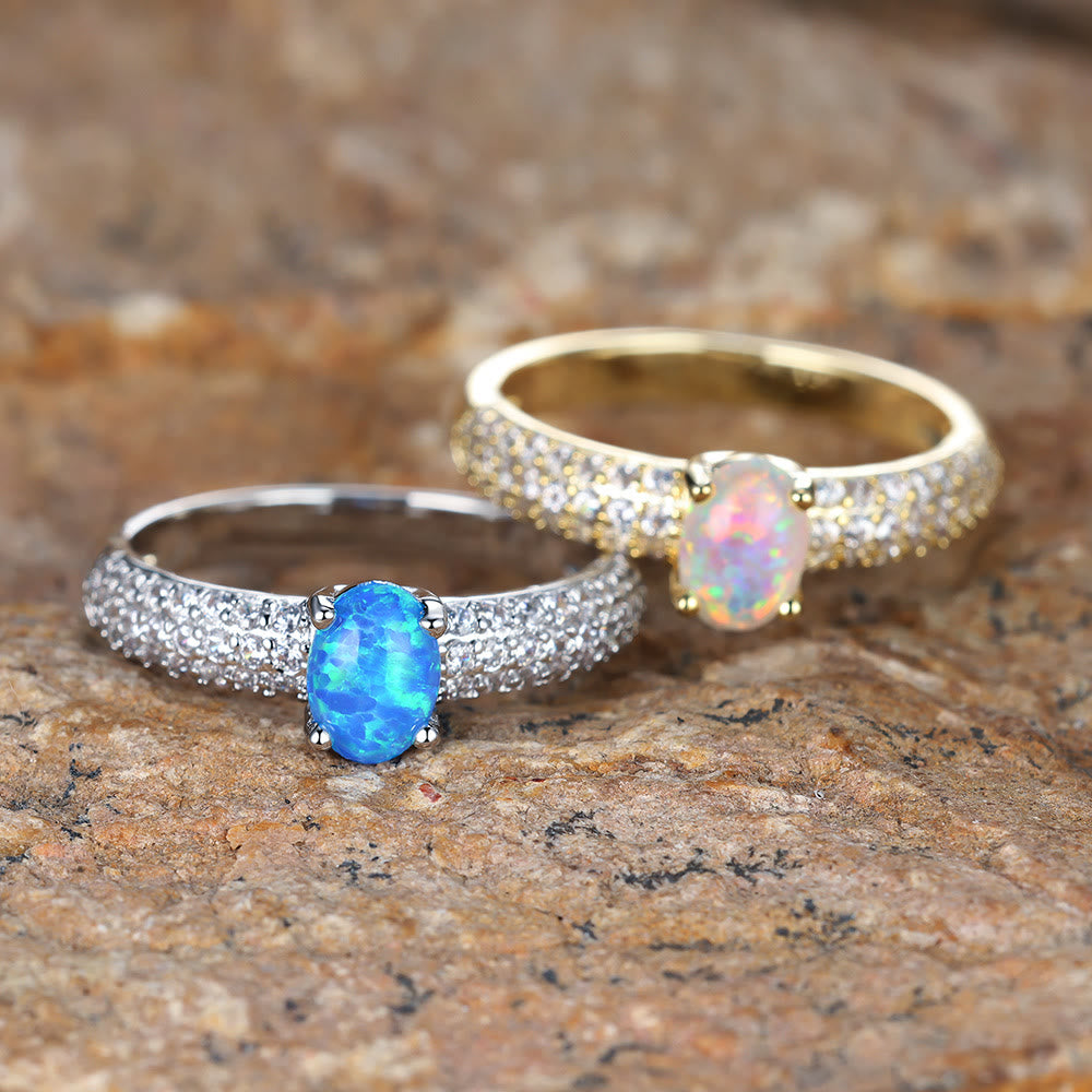 Olivenorma "Shiny Elegance" Round Opal Zircon Edge Band Ring  - image 0