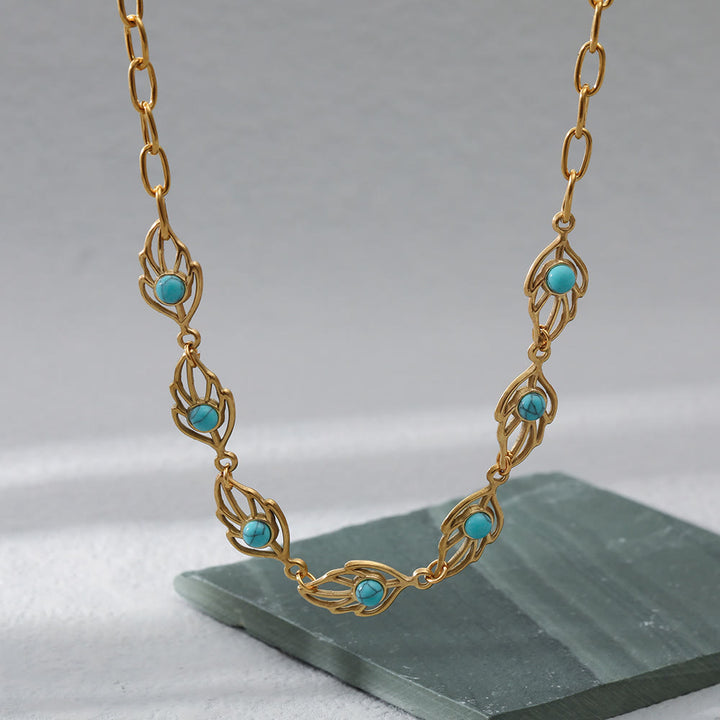 Olivenorma Turquoise Leaf Shape Stainless Steel 18K Necklace - Turquoise - image 0