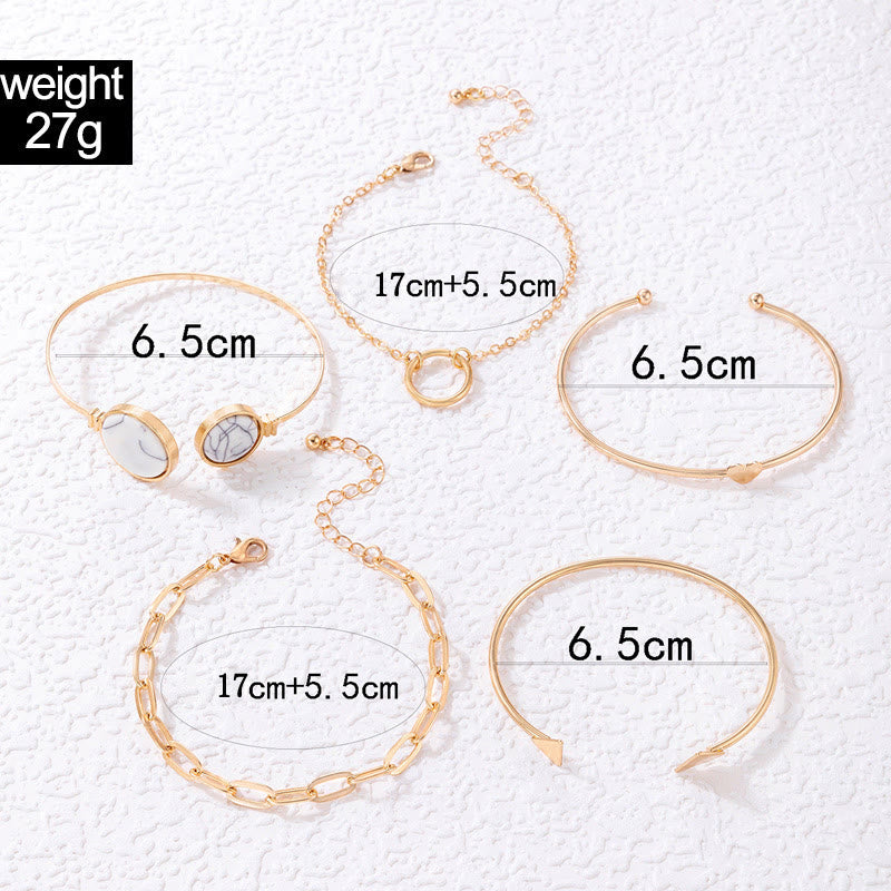 Olivenorma Natural Stone Alloy Five Piece Open Bracelet Set - image 5