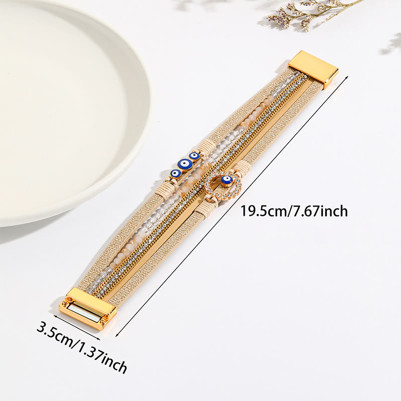 Olivenorma White Zircon Boho Evil Eye Metal Wide Leather Bracelet - image 3