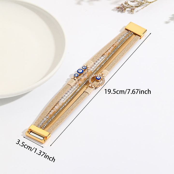 Olivenorma White Zircon Boho Evil Eye Metal Wide Leather Bracelet - image 3