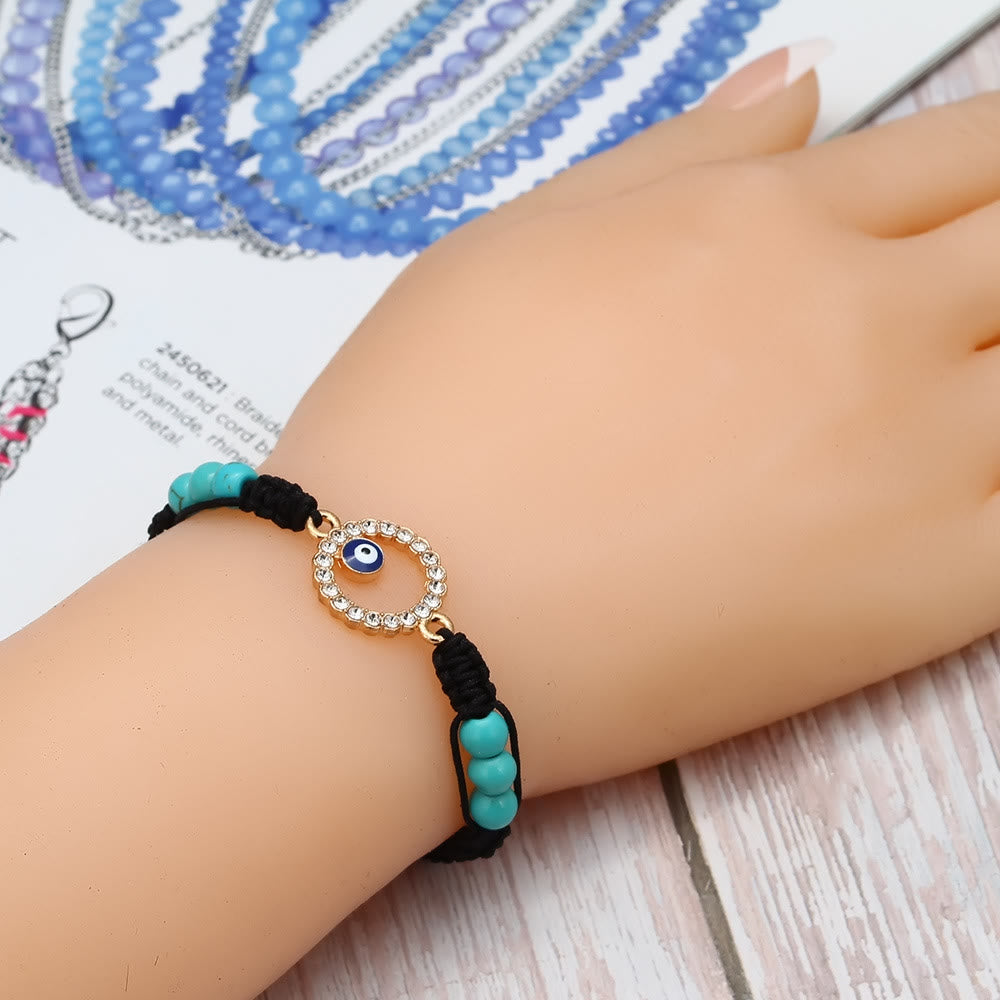 Olivenorma Turquoise White Zircon Evil Eye Braided Adjustable Bracelet - image 1
