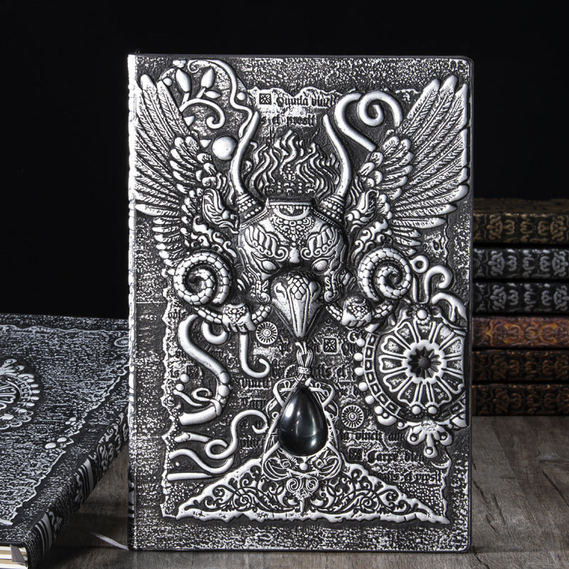Olivenorma Crystal Stone Demonic Eagle Relief Decorative Notebook - Silver - image 3
