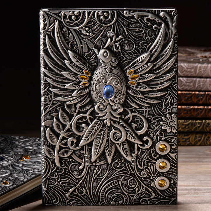 Olivenorma Crystal Stone Phoenix Embossed Leather Journal Notebook - Silver - image 8