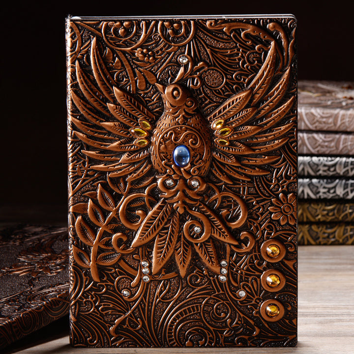 Olivenorma Crystal Stone Phoenix Embossed Leather Journal Notebook - Red Bronze - image 0