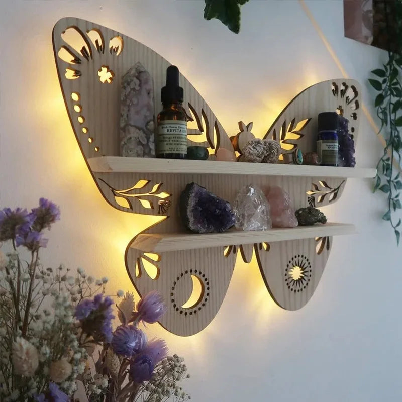 Olivenorma Wooden Butterfly Shelves Crystal Lamp Shelf - Butterfly&Light Wood - image 4