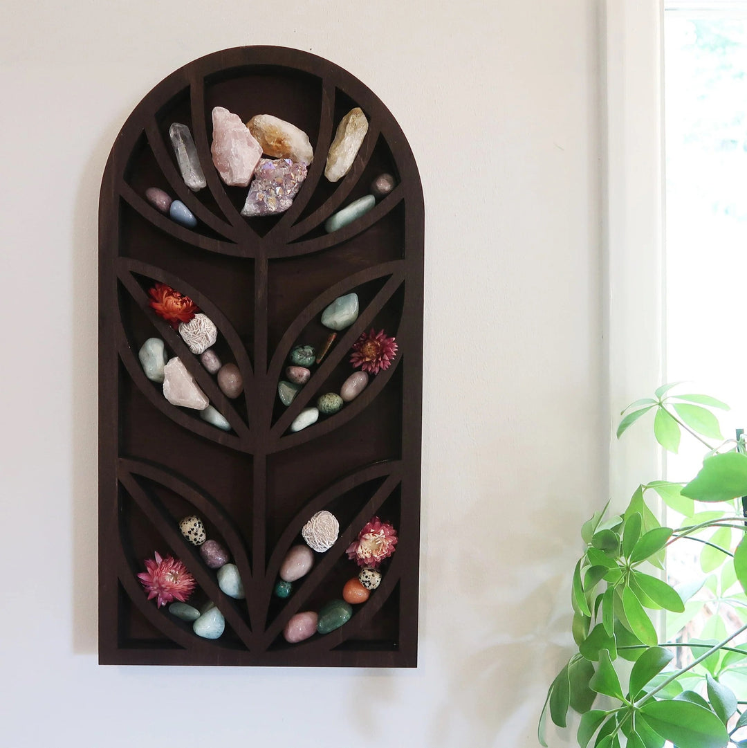 Olivenorma Dark Wood Mid Century Flower Crystal Shelf - Dark Wood&Mid Century Flower - image 0