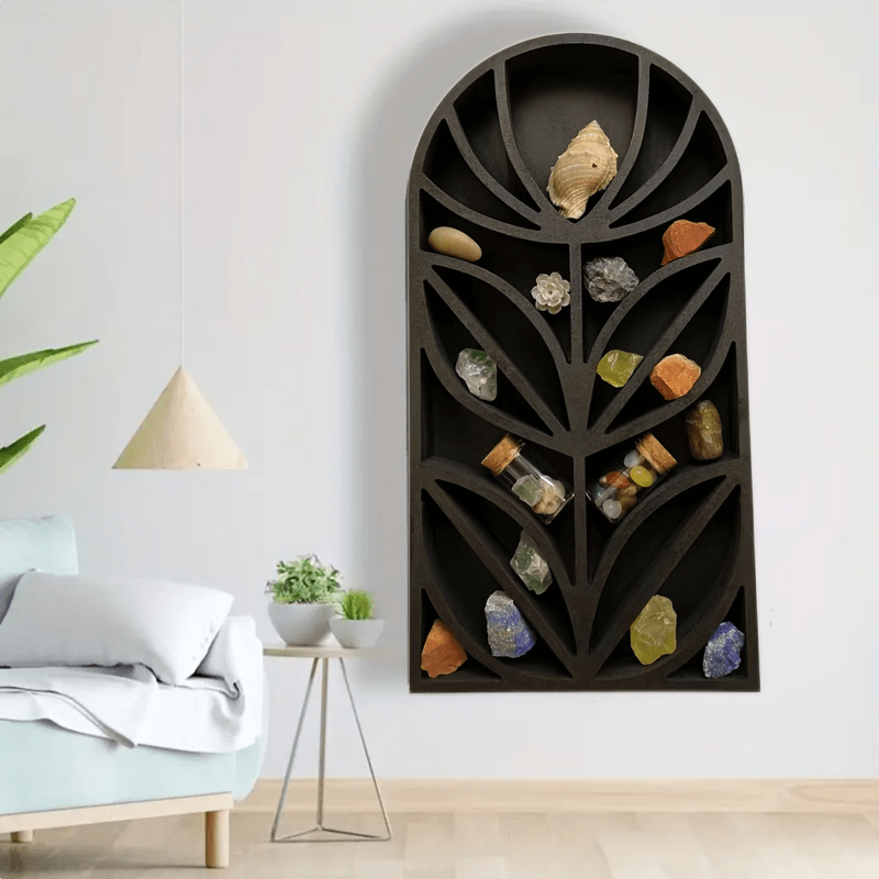 Olivenorma Dark Wood Mid Century Flower Crystal Shelf - image 2