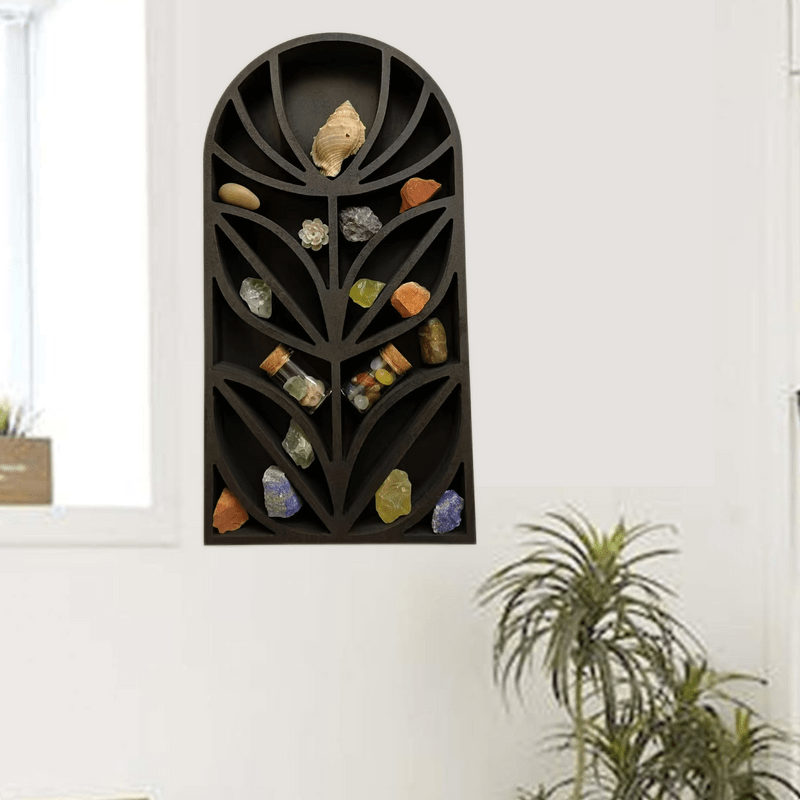 Olivenorma Dark Wood Mid Century Flower Crystal Shelf - image 1